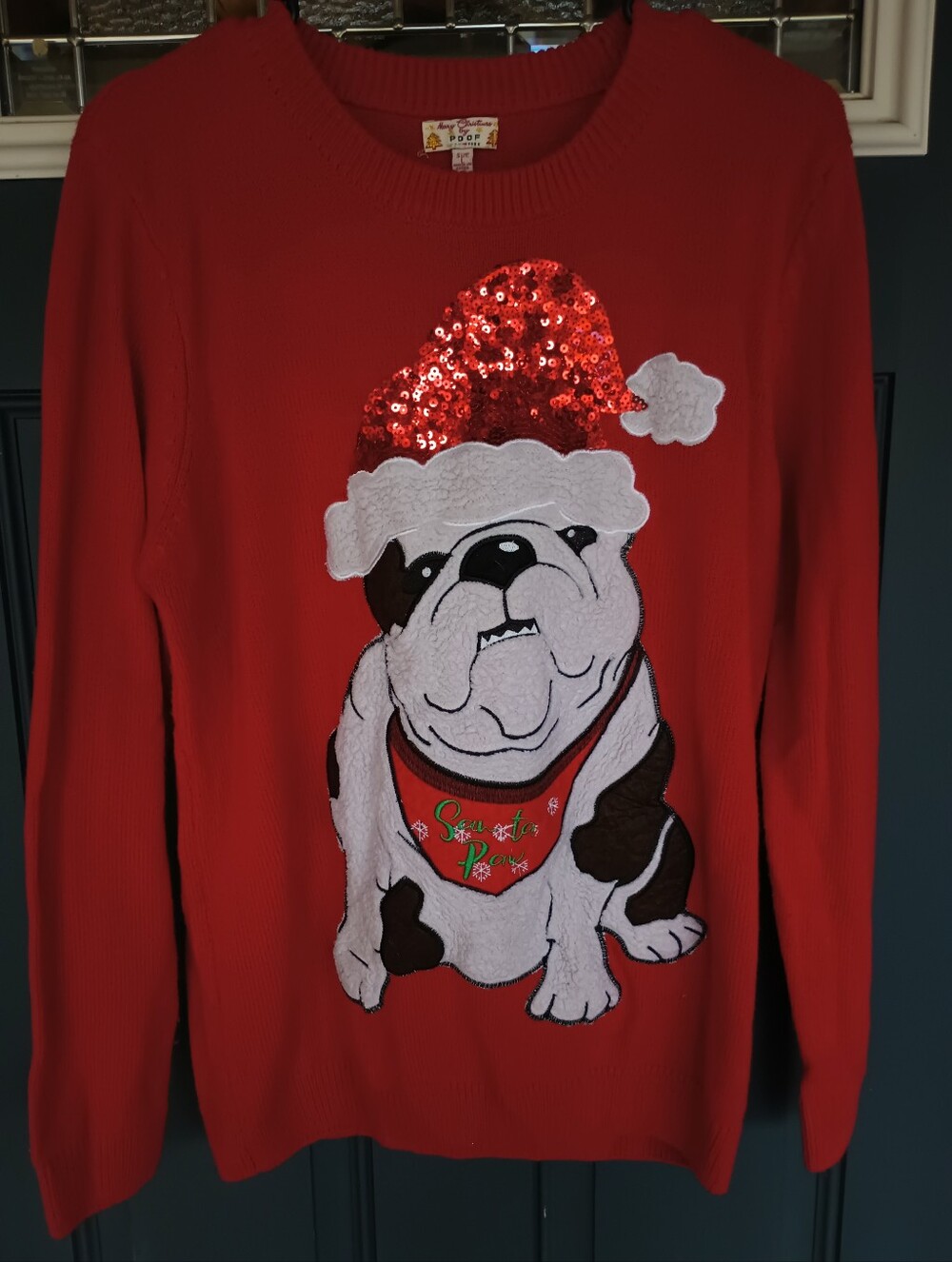 UGA Bulldogs W/Sequin Santa Hat Sz L Whimsical Collegiate Ugly Sweater